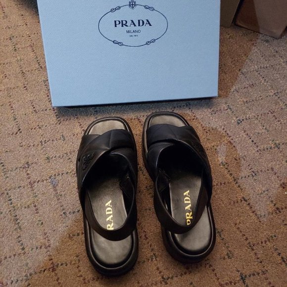 Prada Quilted Nappa Leather Flatform Sandals, Black, Size 36.5 euro - Picture 1 of 4